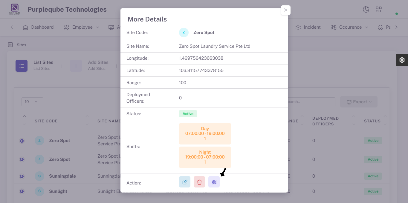QR Code icon highlighted in the More Details dialog action section